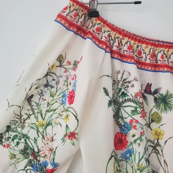 Umgee Floral Off Shoulder Top Blouse Womens Large Boho Peasant Bell Sleeve - Picture 2 of 11